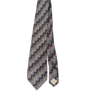 Vintage Missoni colorful Cravatte Mens‎ Silk Necktie 70's geometric Purple Grey